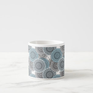 Taza De Espresso Retro, patrón retro, azul y gris, elegante