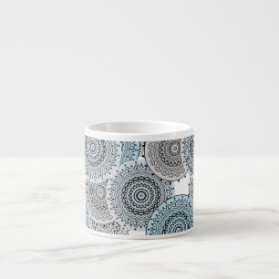Taza De Espresso Retro, patrón retro, azul y gris, elegante