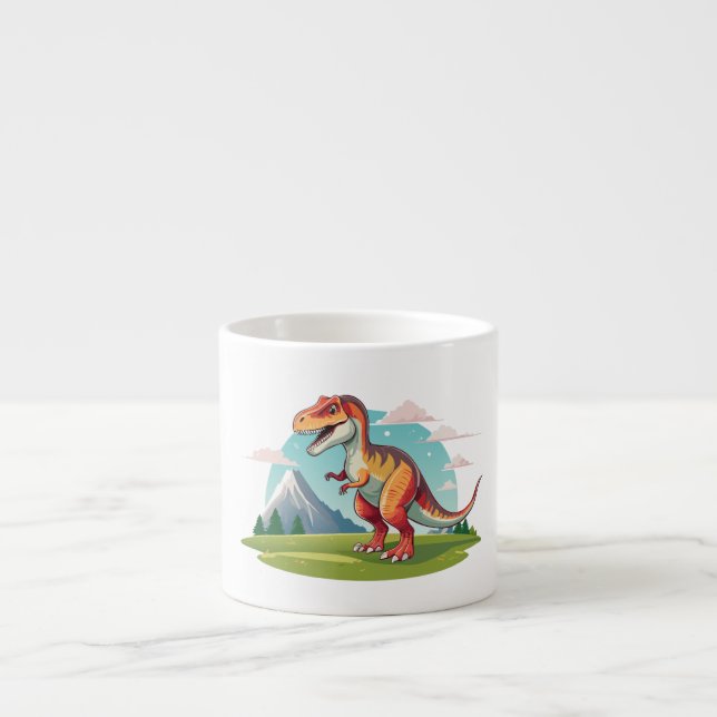 Taza De Espresso Rex de dinosaurio T con montaña (Frente)