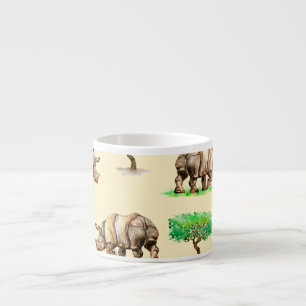 Taza De Espresso Rinoceronte acuarela: Patrón pintado a mano.