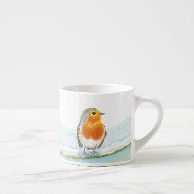 Taza De Espresso Robin rojo en el café de invierno (Derecha)