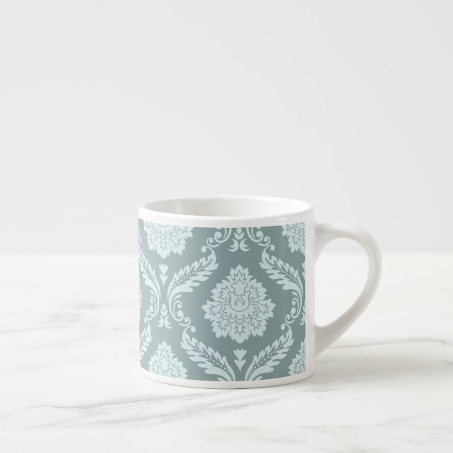 Taza De Espresso Rococo Damask Pattern Duck Egg Blue+Teal (Derecha)