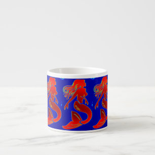 Taza De Espresso rojo pin-up sirenas azul