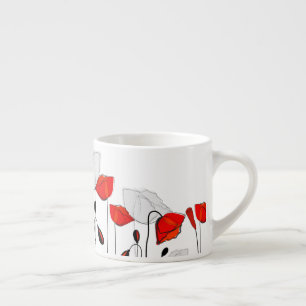 Taza De Espresso Rojo Poppies En Una Fila