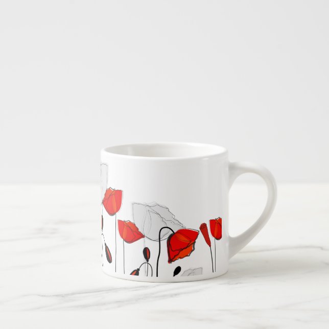 Taza De Espresso Rojo Poppies En Una Fila (Derecha)