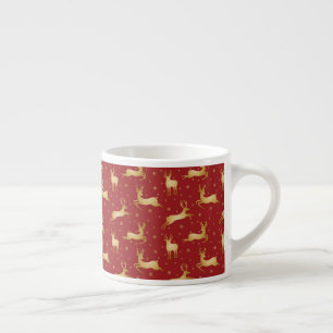 Taza De Espresso Rojo y reno del navidad del oro