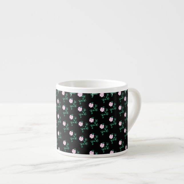 Taza De Espresso Rosa salvaje - Patrón floral sobre fondo negro (Derecha)