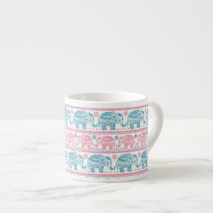 Taza De Espresso Rosa y modelo étnico verde azulado del elefante