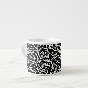 Taza De Espresso Rosas blancas y negras de la cosecha