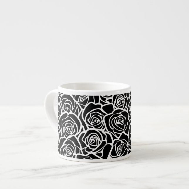 Taza De Espresso Rosas blancas y negras de la cosecha (Izquierda)