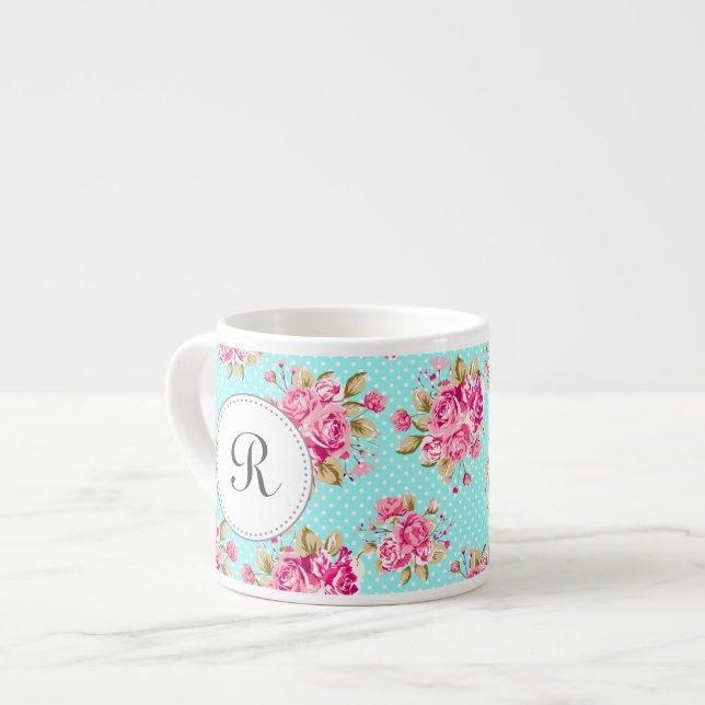 Taza De Espresso Rosas de Shabby Chic Floral (Izquierda)