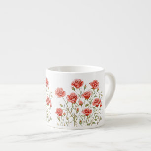 Taza De Espresso Rosas Rojas Románticas de Color Rosa Tostado para