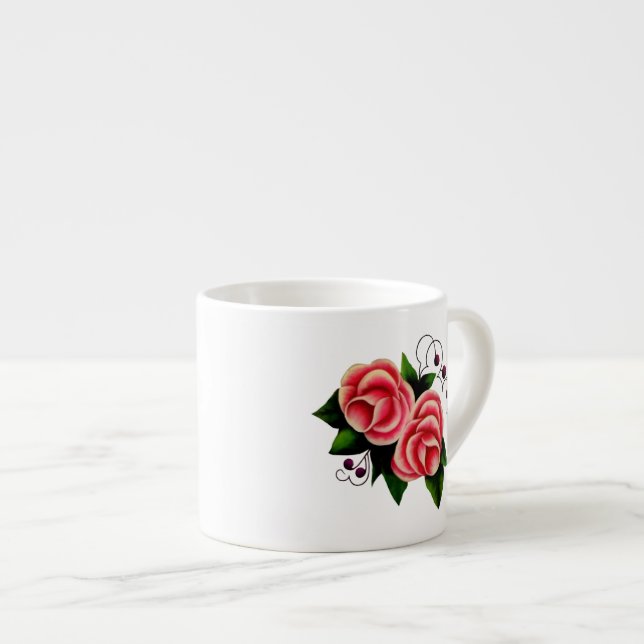 Taza De Espresso Rosen escarcha, rosa rosada, rosa folclórico impre (Derecha)