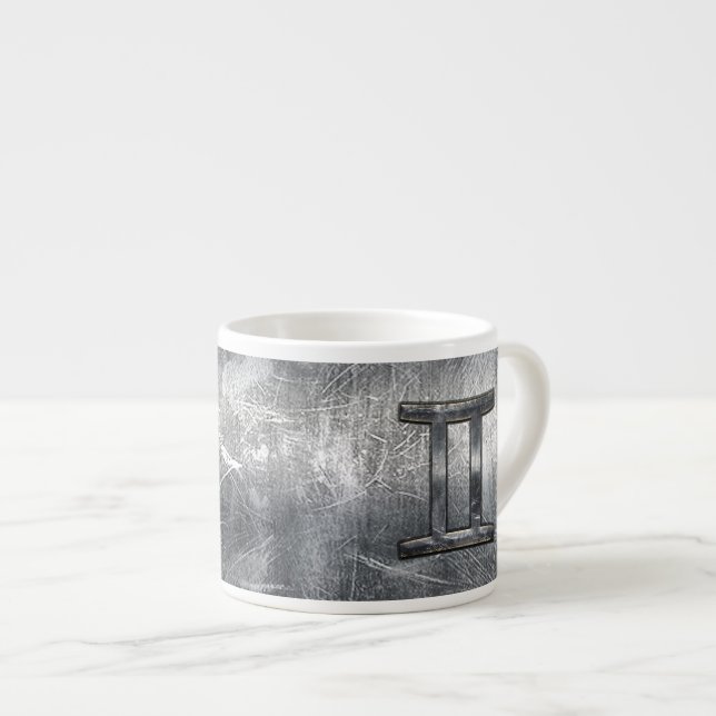 Taza De Espresso Rótulo Gemini Zodiac al estilo de acero industrial (Derecha)