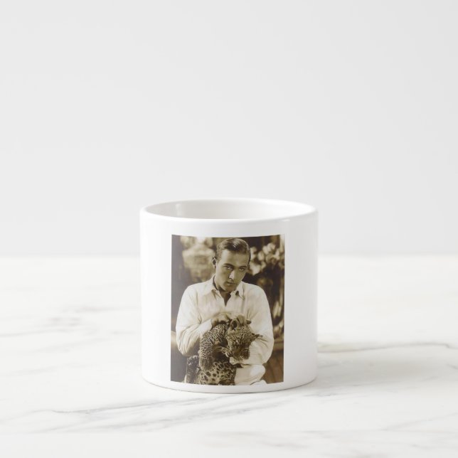 Taza De Espresso Rudolph Valentino con el retrato del leopardo (Frente)
