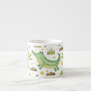 Taza De Espresso Safari africano: Cocodrilo acuarela y palmeras