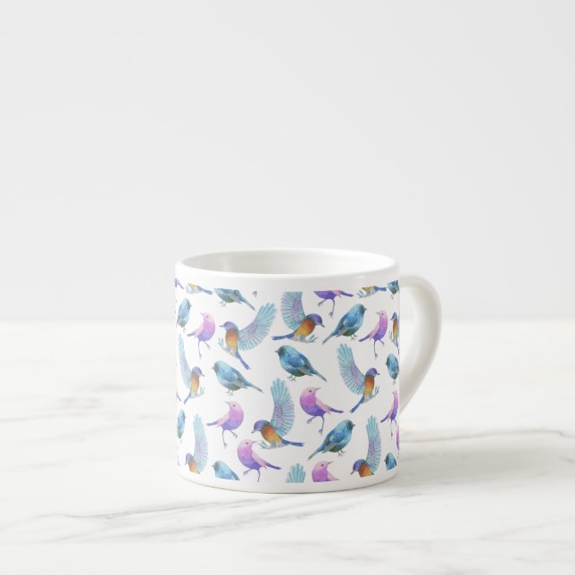 Taza De Espresso Safari de la acuarela: Pájaros (el personalizar BG (Derecha)