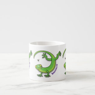 Taza De Espresso Saludos felices de gecko verde lindo con personali