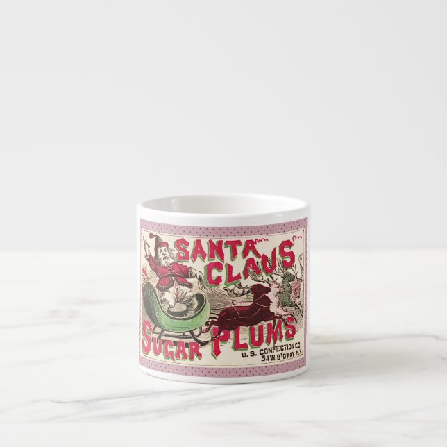 Taza De Espresso Santa Claus Vintage Ilustracion Sleigh (Frente)
