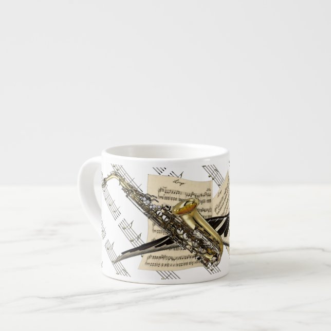 Taza De Espresso Saxofón y música del piano (Izquierda)