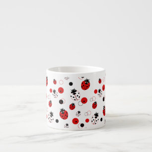 Taza De Espresso Sencillo patrón de bugs rojo, negro y blanco