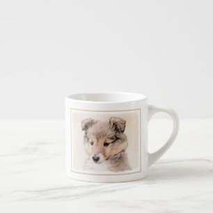 Taza De Espresso Shetland Sheepdog Puppy Pintura Original Perro Art