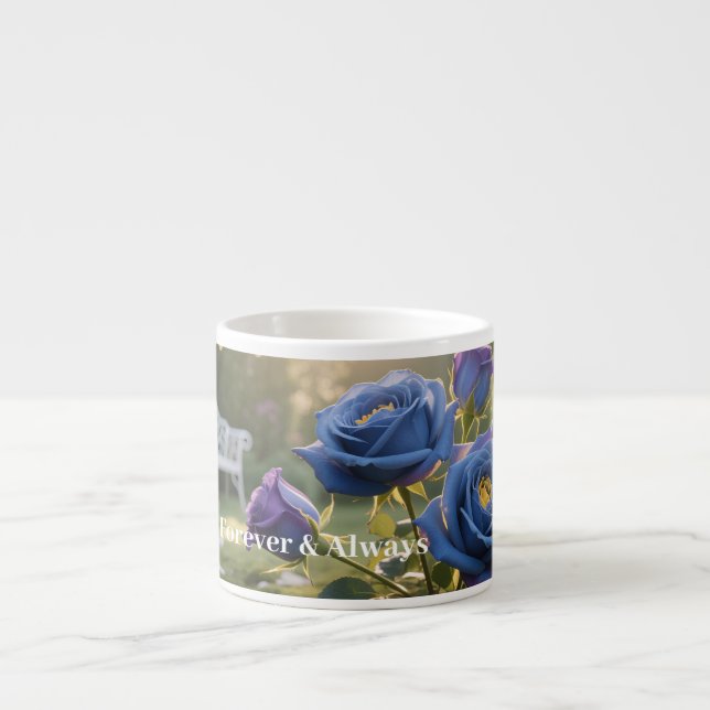 Taza De Espresso Siempre y siempre - Rosa azul romántico regalo flo (Frente)