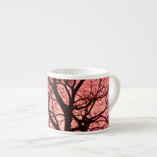 Taza De Espresso Silhouette de árbol Rubor por la noche