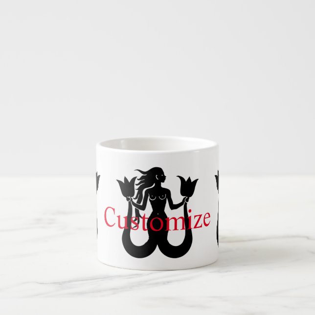 Taza De Espresso Silhouette de sirena de dos colas Thunder_Cove (Frente)