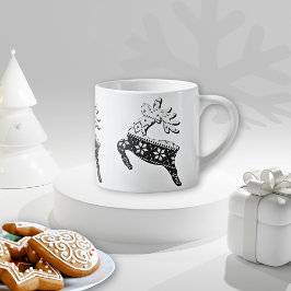 Taza De Espresso Silhouettes de reno lindo Navidades blancos/negros