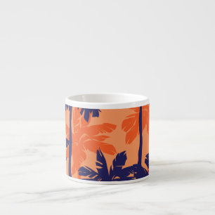 Taza De Espresso Silueta de palmera azul, fondo naranja