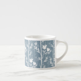 Taza De Espresso Silueta floral botánica azul costera tranquila