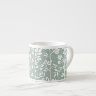 Taza De Espresso Siluetas Botánicas Elegantes Arte Verde Menta Suav