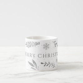 Taza De Espresso Silver Merry Christmas, Silver Leaves