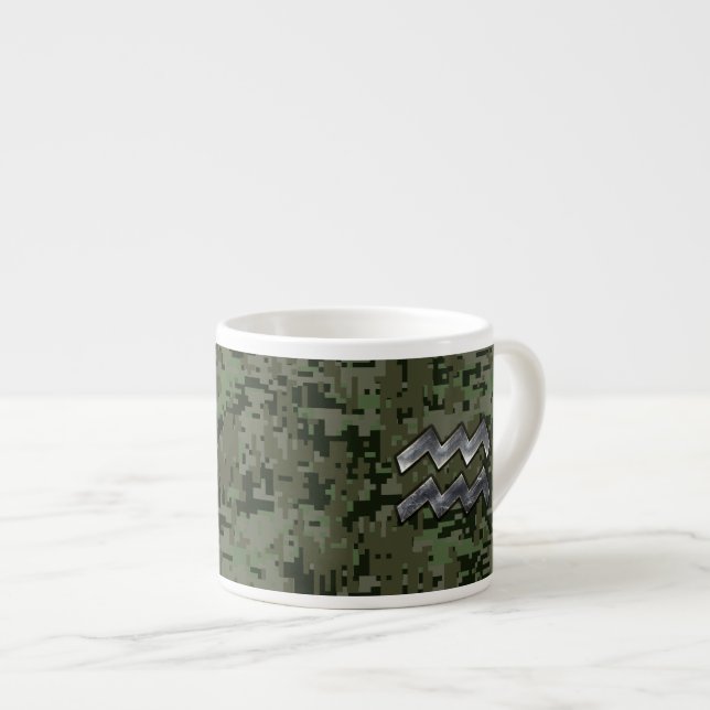 Taza De Espresso Símbolo Aquarius Zodiac del camo digital verde oli (Derecha)