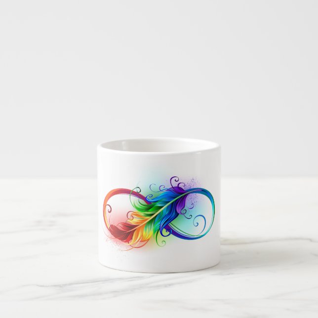 Taza De Espresso Símbolo infinito con pluma arco iris (Frente)