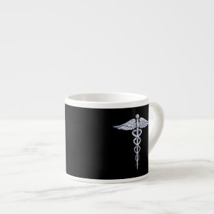 Taza De Espresso Símbolo médico cromado como Caduceus