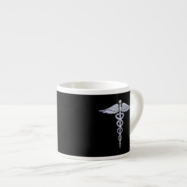 Taza De Espresso Símbolo médico cromado como Caduceus (Derecha)