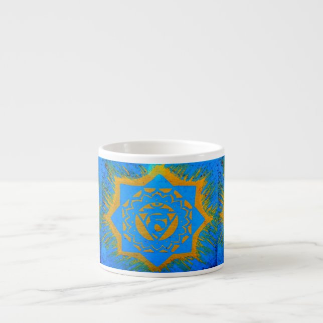 Taza De Espresso símbolo tántrico de oro en azul (Frente)