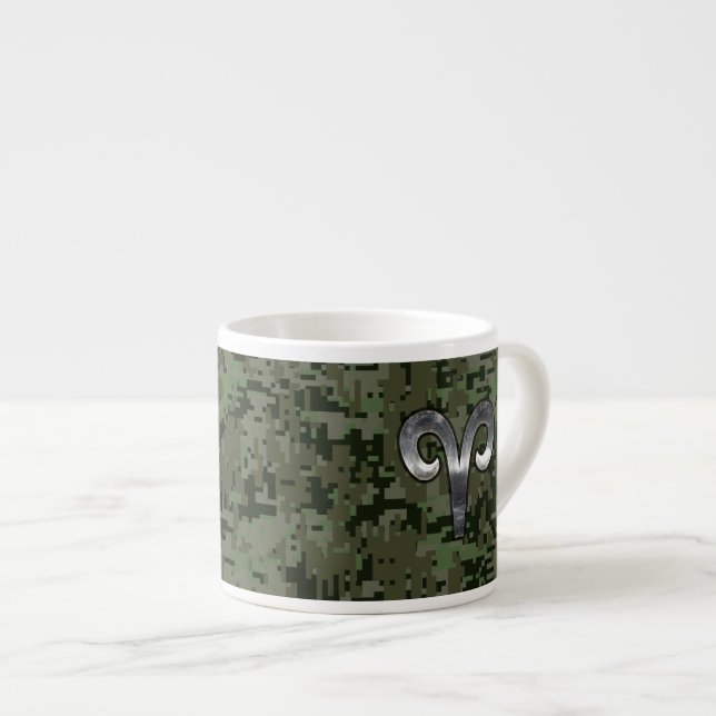 Taza De Espresso Símbolo zodiaco plateado Camo digital verde (Derecha)