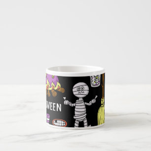 Taza De Espresso Símbolos de Halloween, tema vintage sin fisuras