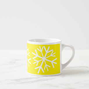 Taza De Espresso Simple Copo de Nieve Blanco Amarillo Brillante