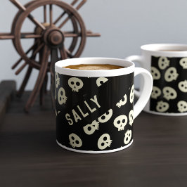 Taza De Espresso Skull Pattern Black and Cream Espresso Cup