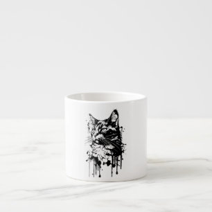 Taza De Espresso Splash de gato negro y blanco