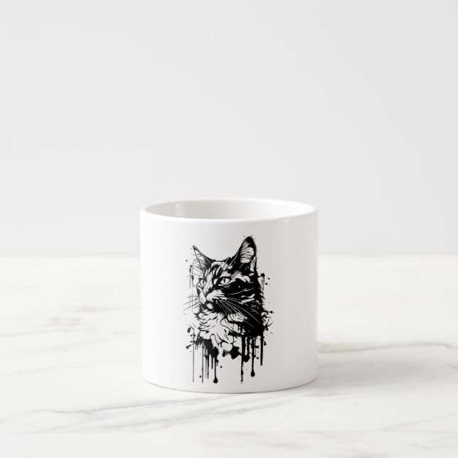 Taza De Espresso Splash de gato negro y blanco (Frente)