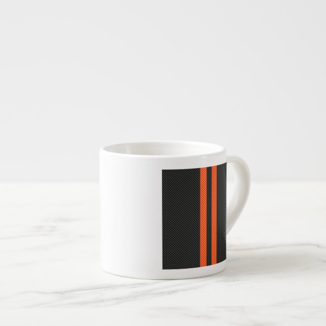 Taza De Espresso Sporty Vibrant Naranja Stripes Carbon Fiber Style (Derecha)