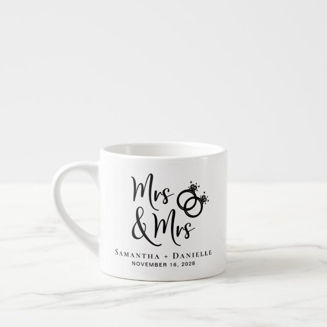 Taza De Espresso Sra. y Sra. Lesbian Wedding Favor (Izquierda)