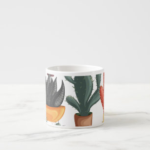 Taza De Espresso Suculentos, cactús: lindo patrón floral.
