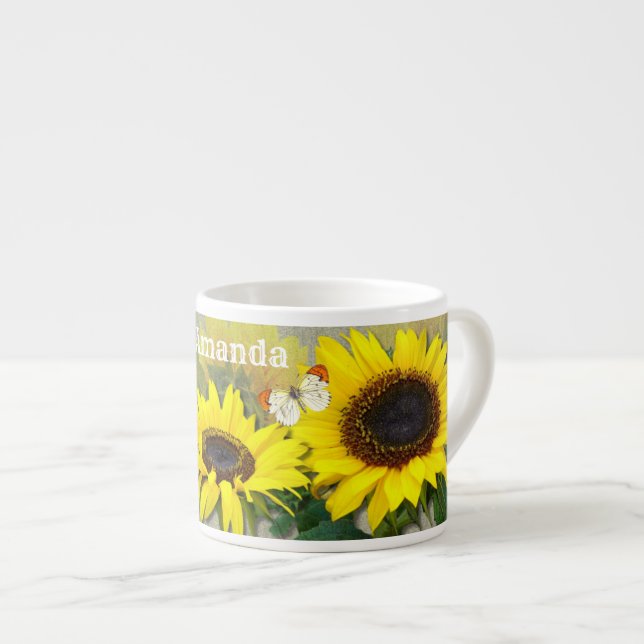 Taza De Espresso Sunny Sunflower Personalizado personalizado texto  (Derecha)
