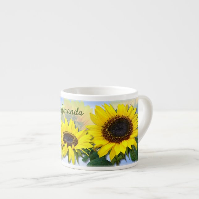 Taza De Espresso Sunny Sunflower Personalizado personalizado  texto (Derecha)